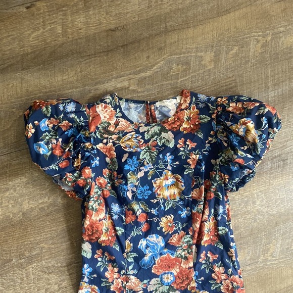Doen Floral Puff Sleeve Dress - Blue and Red - Picture 4 of 11